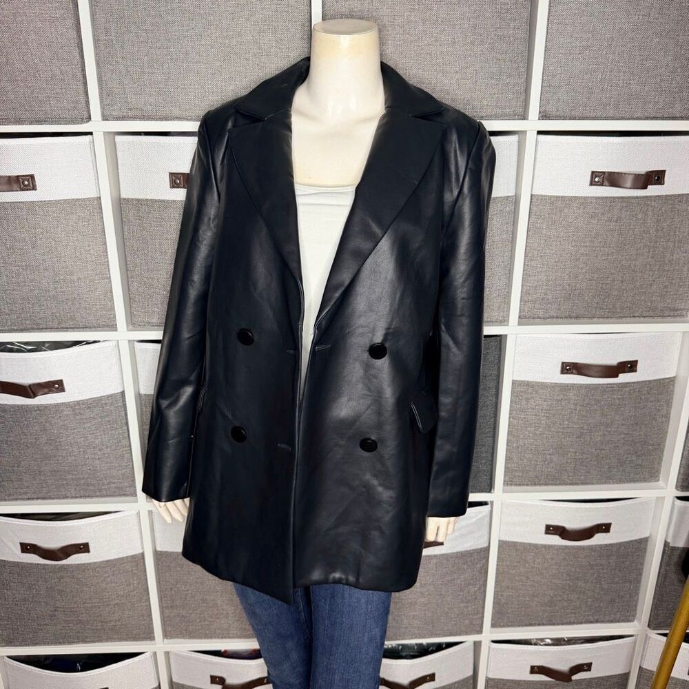 Akira Double Breasted Vegan Leather Blazer Jacket Size Large